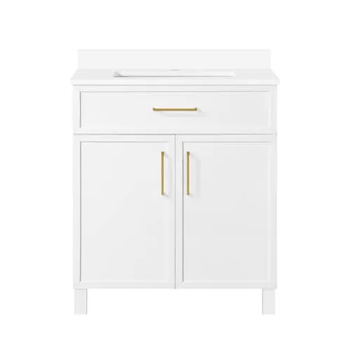Home Decorators Collection Bilston 30 inch W x 19 inch D x 34.5 inch H Bath Vanity in White with Engineered Marble Top