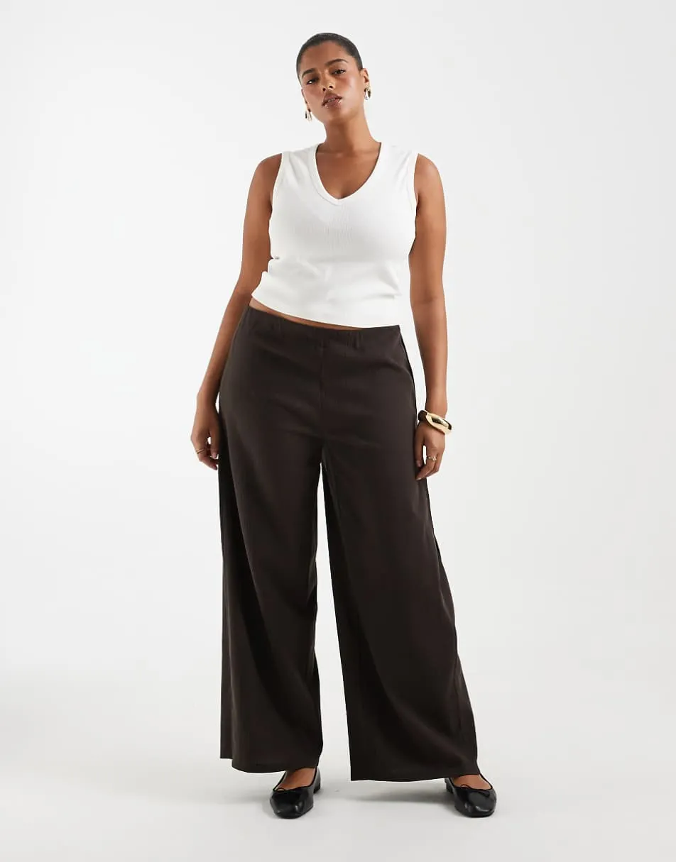 ONLY Curve wide leg trousers in chocolate brown