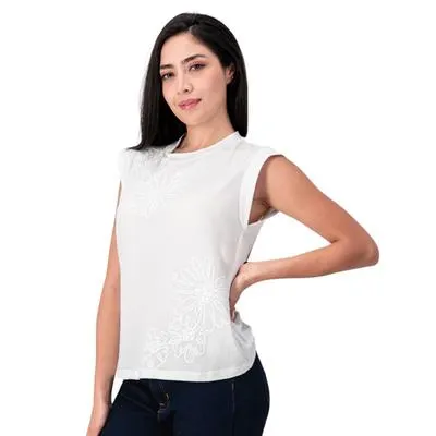 Blusa Mxstaza Mujer Bordado De Flores Manga Casquillo