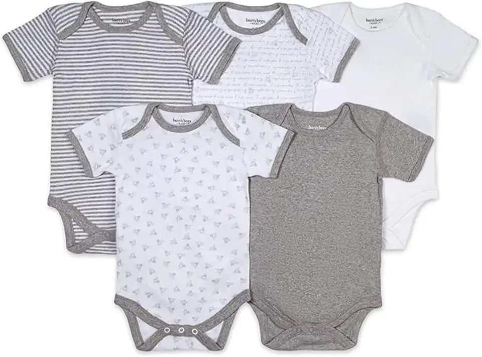 Unisex Bodysuits, Short Sleeve Organic Sleepwear, 5-Pack