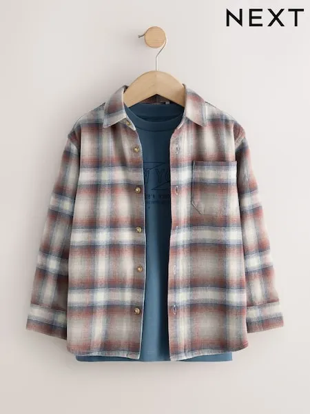 Rust Brown Long Sleeve Check Shirt and T-Shirt Set 2 Piece (3-16yrs)