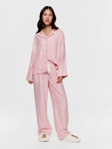Dusty Pink Stripe Viscose Flannelette Classic Pj Pant