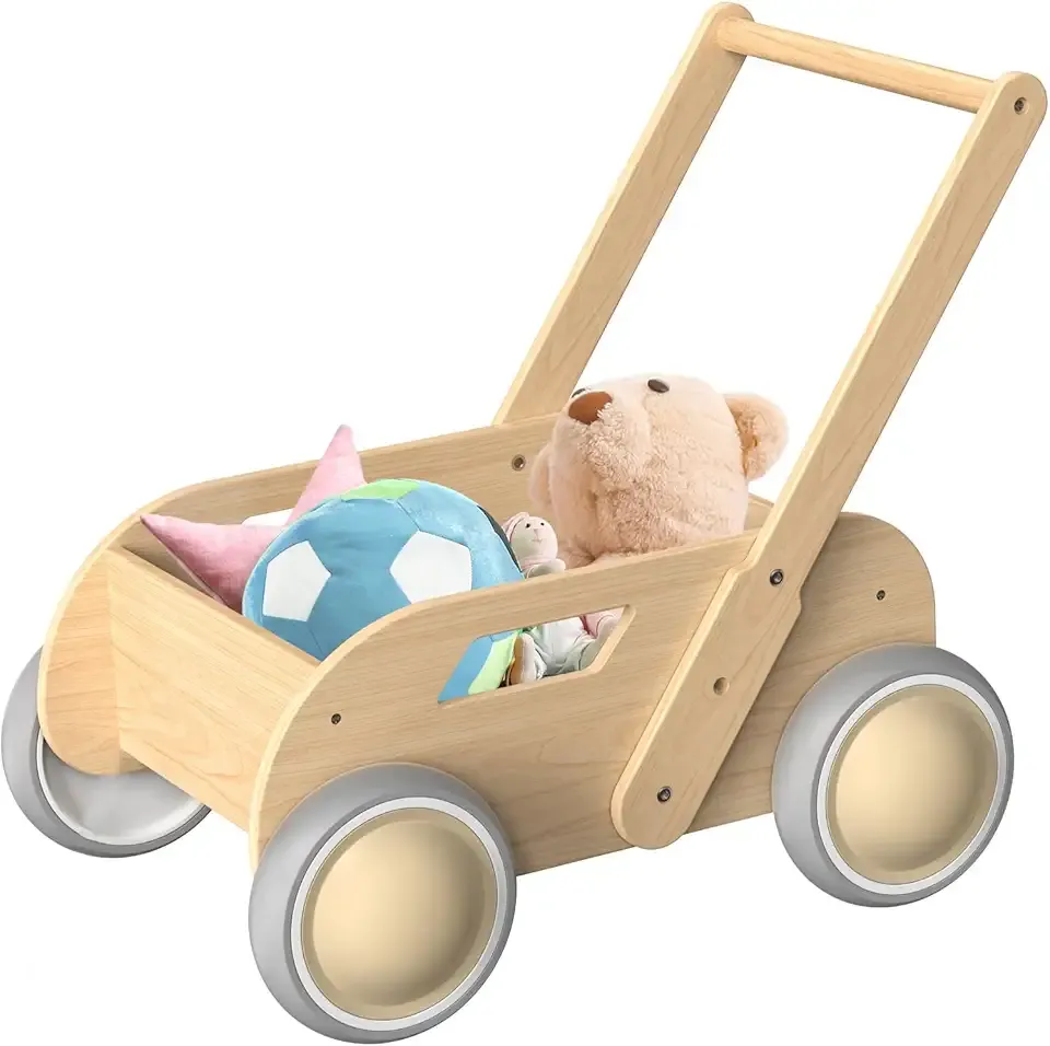 2025 HOMEKOL Wooden Baby Walker, Baby Walker, Adjustable Speed for Boys and Girls, Baby Activity Center, Birthday, Christmas and New Year's Gift, Natural Wood Color