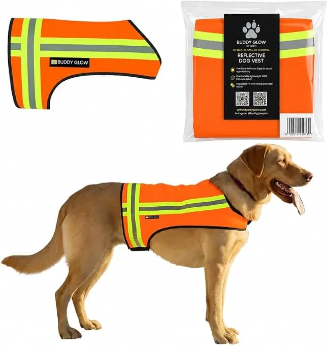 Reflective Dog Vest – Hi-Vis Blaze Orange Safety Vest for Hunting, Walks, Hikes & Everyday Outdoor Visibility – 360° Reflective Tape, Adjustable Fit (Medium)