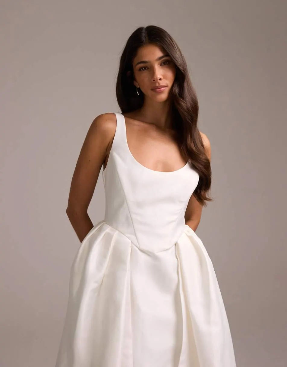 ASOS DESIGN structured super scoop neck pencil maxi dress with full overskirt in white