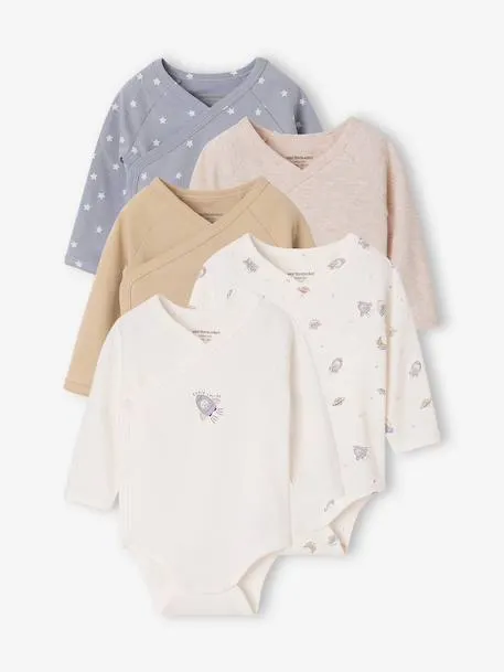 Lot de 5 bodies bébé garçon manches longues - bleu ciel
