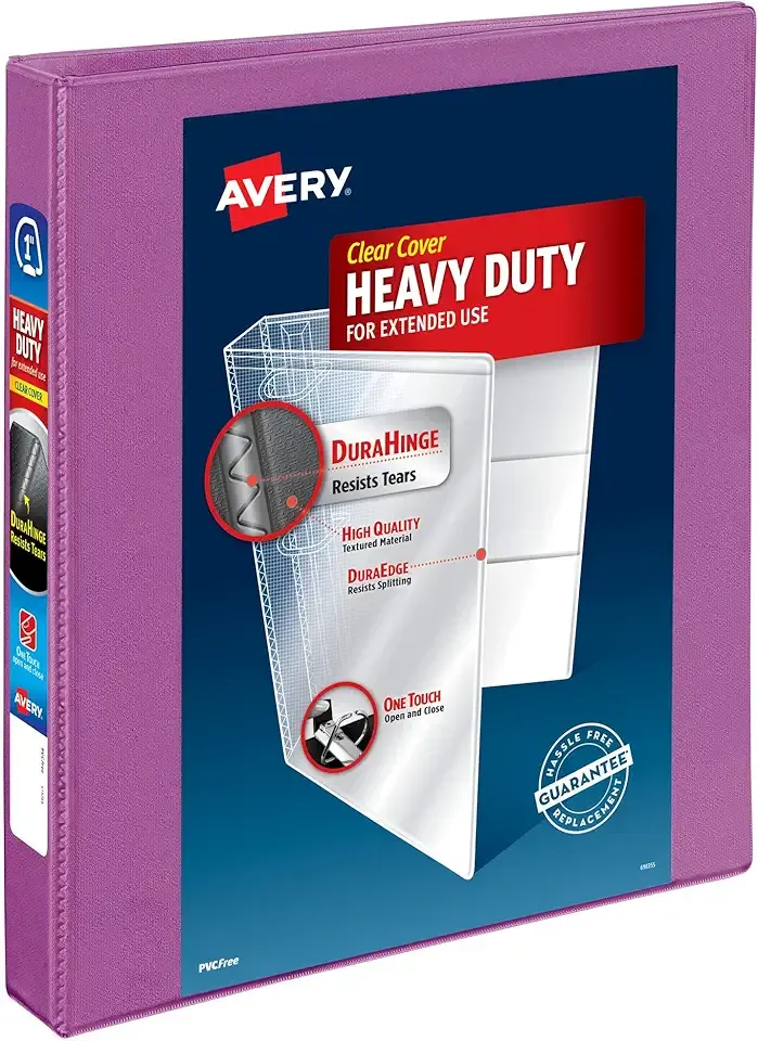 Avery Heavy-Duty 3 Ring Binder, 1 Inch Slant Rings, Orchid View Binder (79272)