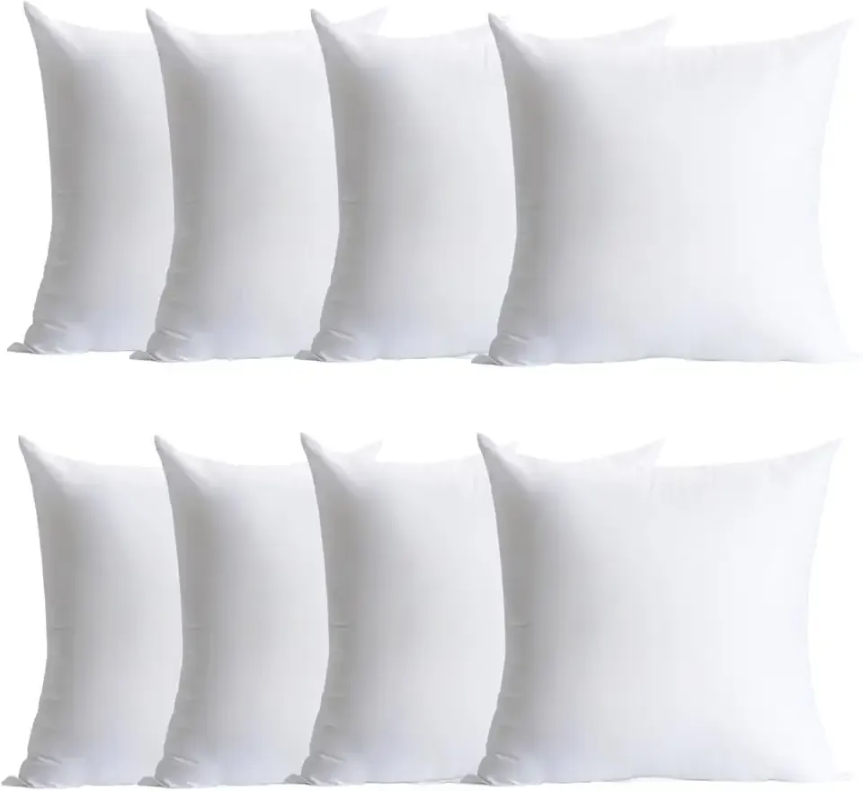Plush and Durable Throw Pillow Inserts - 18 x 18 inches Set of 8, Hypoallergenic Polyester Fiber Fill - Perfect for Decorative Cushion Covers, Sofa and Bed Accent