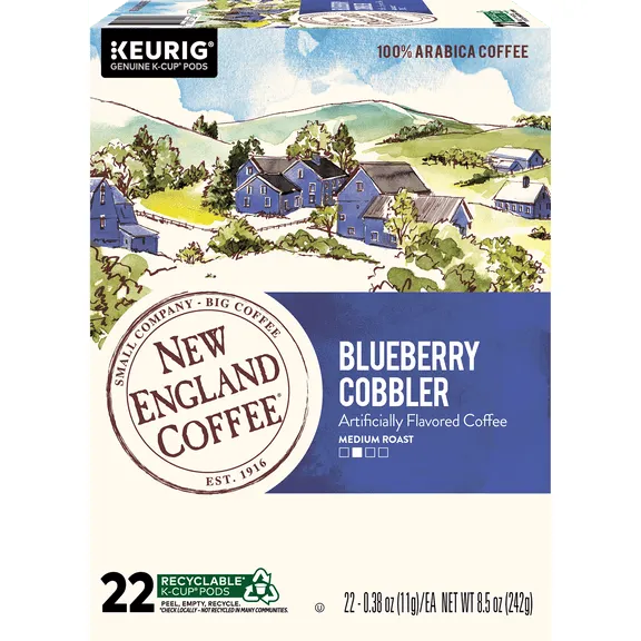 New England Coffee Blueberry Cobbler Blend Medium Roast, Keurig K-Cup Coffee Pods, 22 Count Box