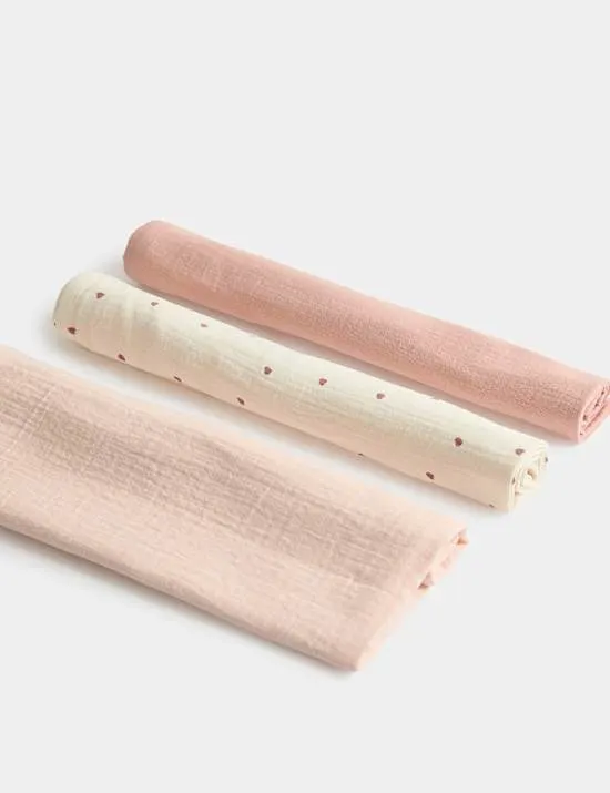 3er-Pack Mulltücher aus reiner Baumwolle mit Herzmotiv