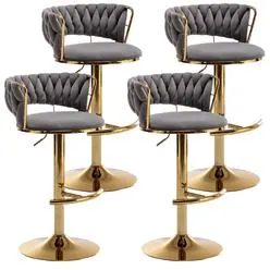 Riknuxi Gold Velvet Bar Stools Set of 4, Counter Height Bar Stools with Low Back, Sw...