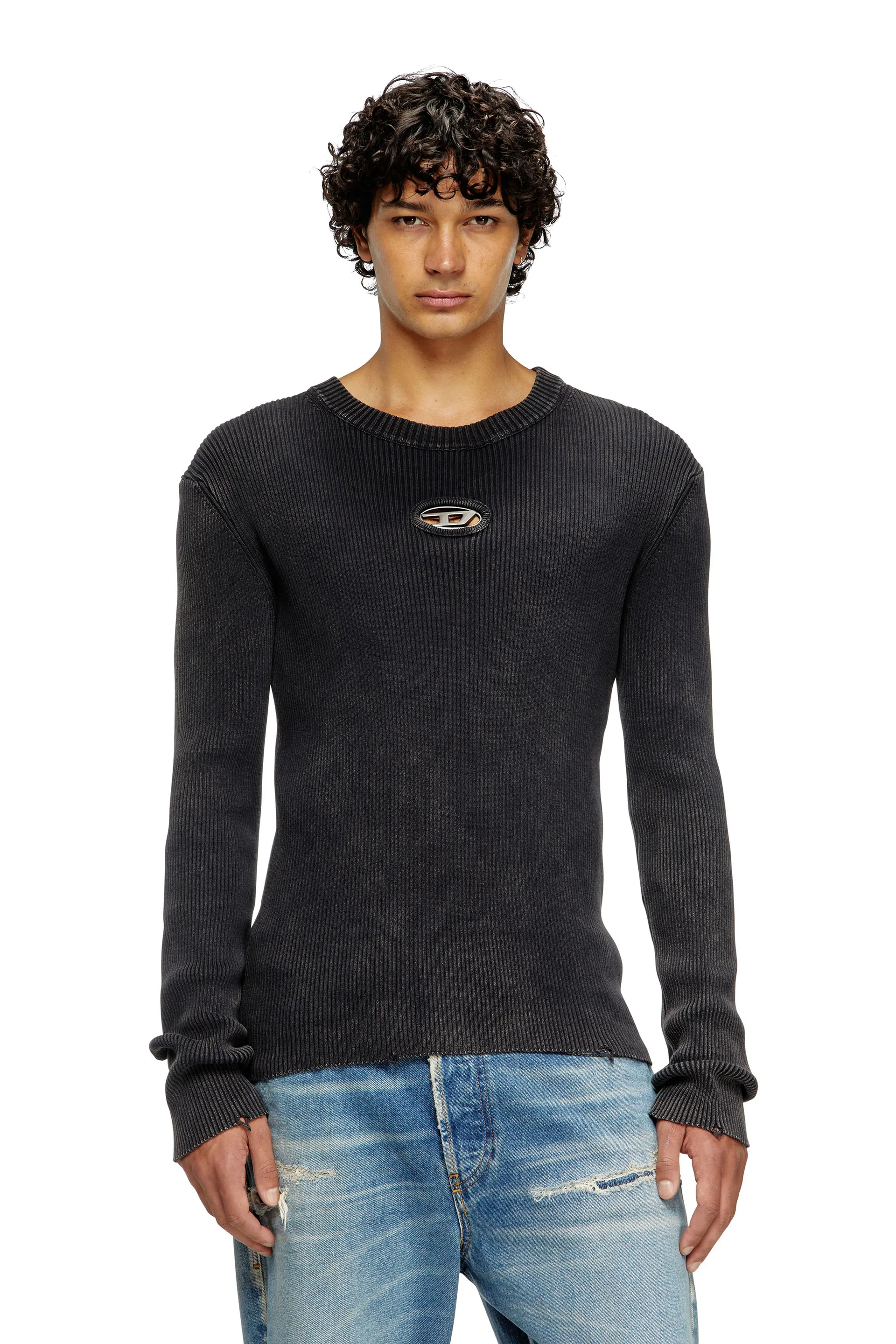 Distressed jumper with cut-out logo