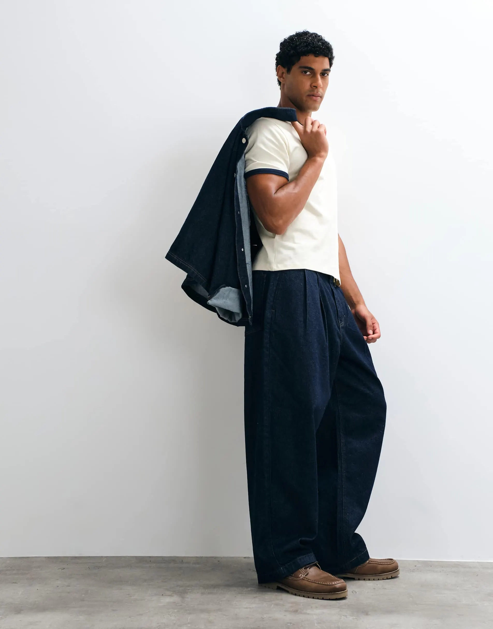 ASOS DESIGN barrel jeans in indigo with pleats