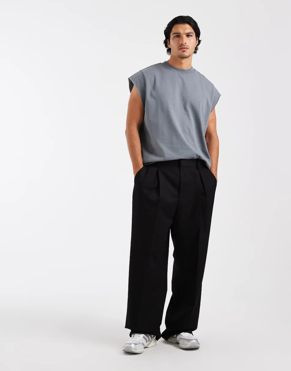 ASOS DESIGN heavyweight boxy oversized tank with cap sleeves in mid green