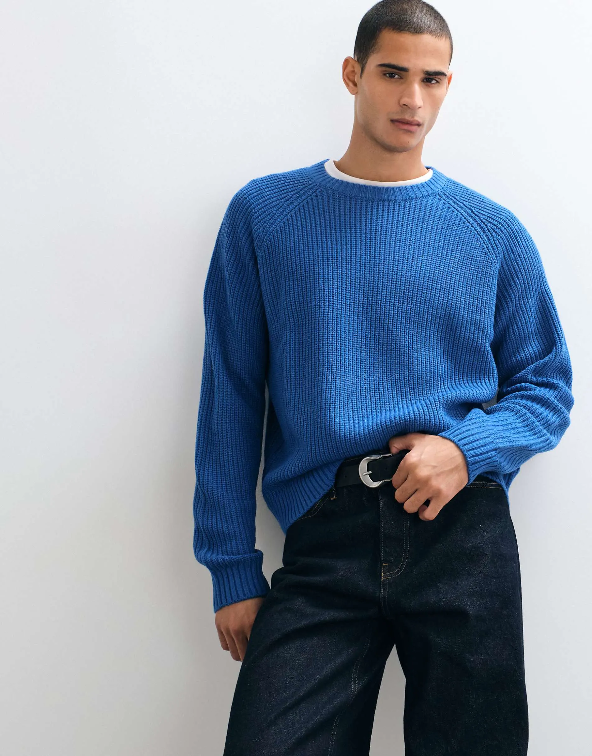 ASOS DESIGN oversized knitted fisherman rib jumper in blue