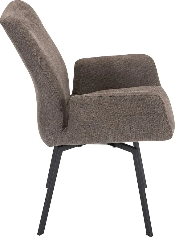 Charlie regulerbar spisestol med sving og understell i svart stål, stoff Bloq Brun 3462