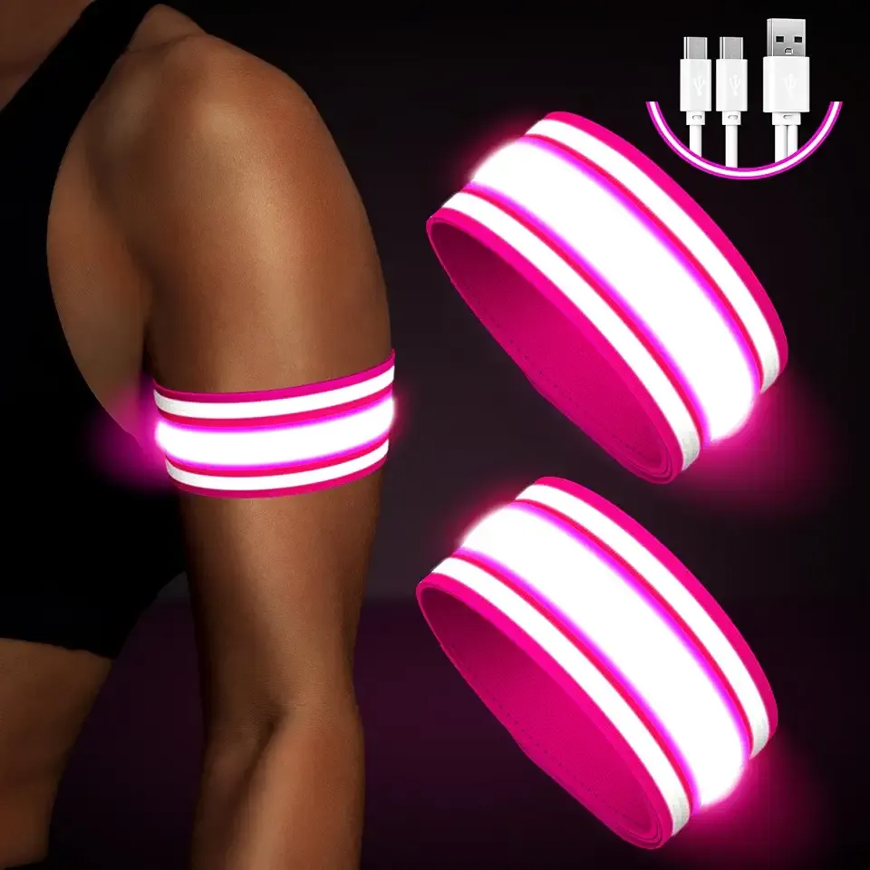 Fokia Kunbio Light Up LED Armband for Running Walking at Night,Reflective Arm Bands for Runners,Rechargeable Jogging Lights,High Visibility Night Running Safety Gear Adjustable Running Women Men Kids