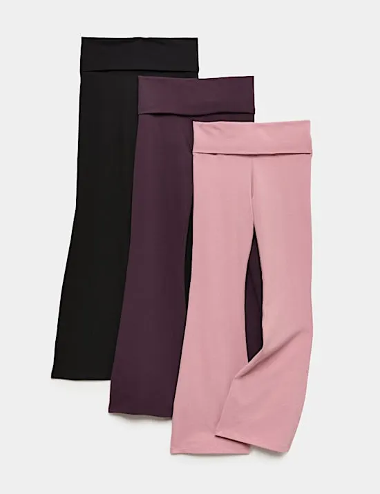 3er-Pack Leggings mit hohem Baumwollanteil und geraffter Taille (6–16 Jahre)