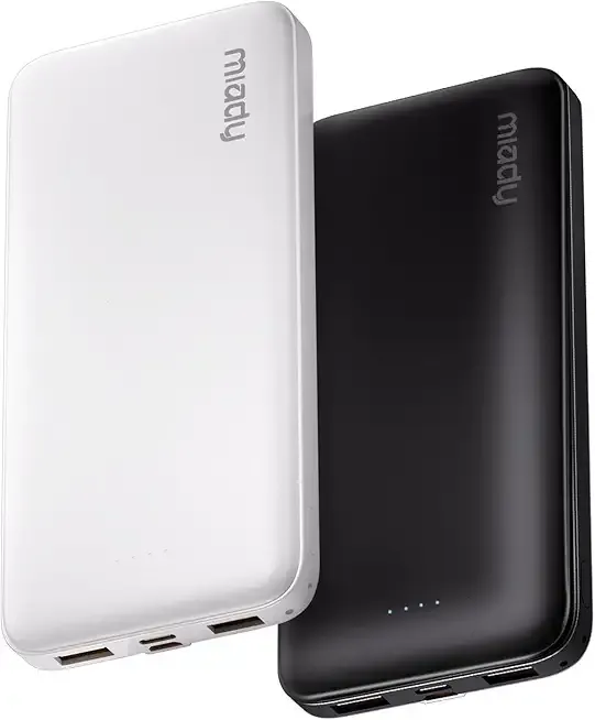 Miady 2-Pack Portable Charger, Slim 10000mAh Power Bank Travel Battery Pack 3 Outputs 2 Inputs Compatible with iPhone 17/16/15/14/13 Galaxy S24/22 iPad Android etc (Black+White)