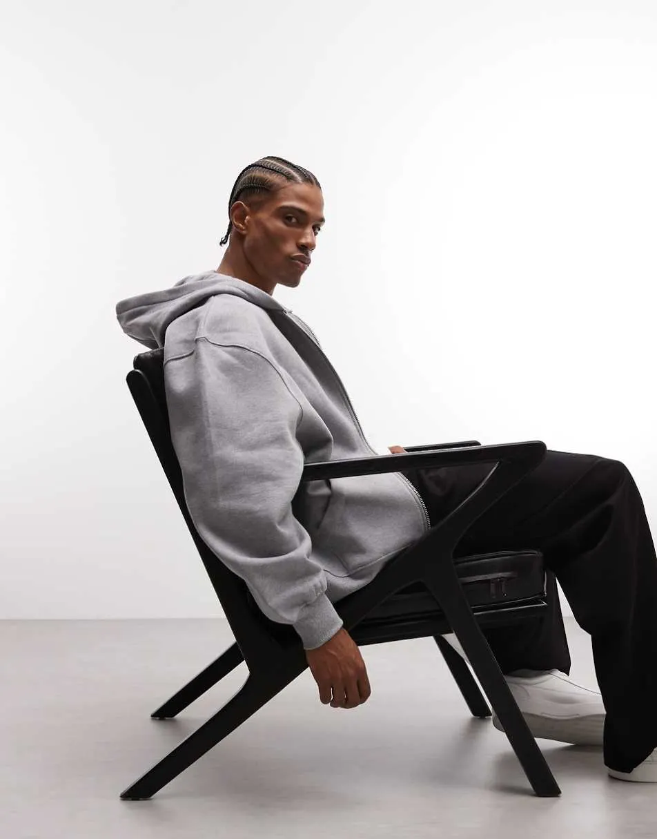 ASOS DESIGN premium heavyweight oversized zip through hoodie in 400gsm in grey marl