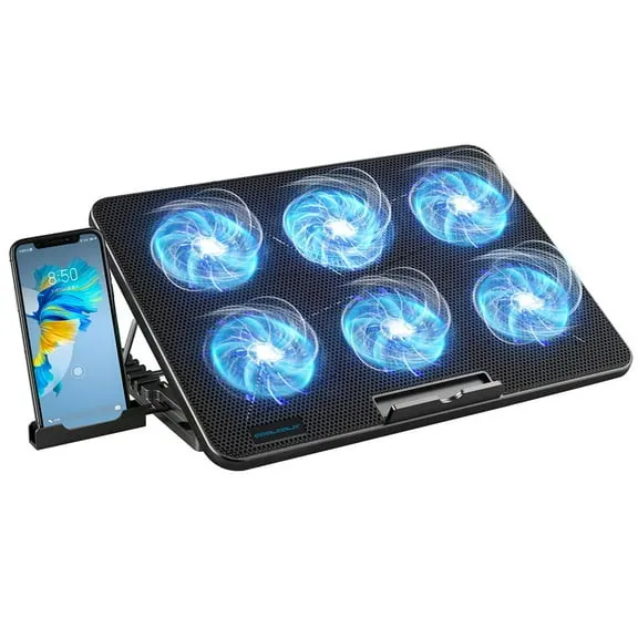 Flash Deal Coolcold 15.6-17.3inch Laptop Cooling Pad with 6 Quiet Fans,7 Height & Wind Speed Adjustable, 2 USB Port Laptop Cooer With Mobile Phone Holde $15.74 Was $25.58