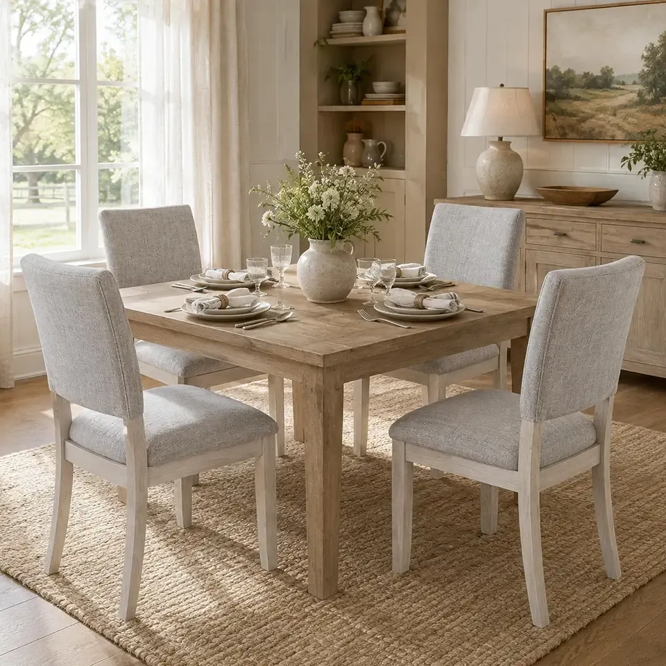 Upholstered Dining Chairs Set of 4, Gray | 4 Side Chairs with Foam-Padded Upholstered Seat, Ergonomic Curved Backrest, Solid Wood Legs Kitchen Chairs for Dining Room