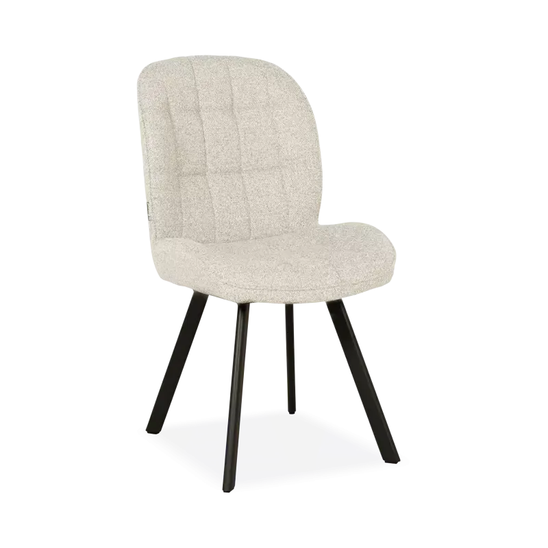 Eetkamerstoel Lana - stof Serenity Cream - blokpatroon - poot zwart