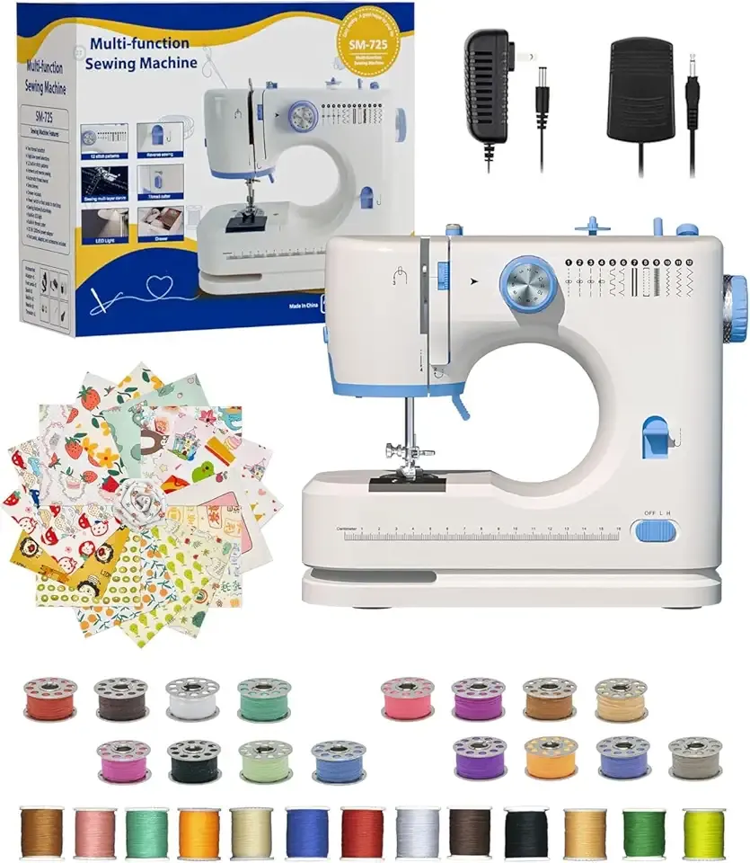 Portable Sewing Machine, Lncludes Beginner Basic Sewing Machine Kit, 12 Stitch Patterns Built-In, Versatile 2-Speed Foot Pedal, Great for Beginners, Adults, Home Use - Blue-S