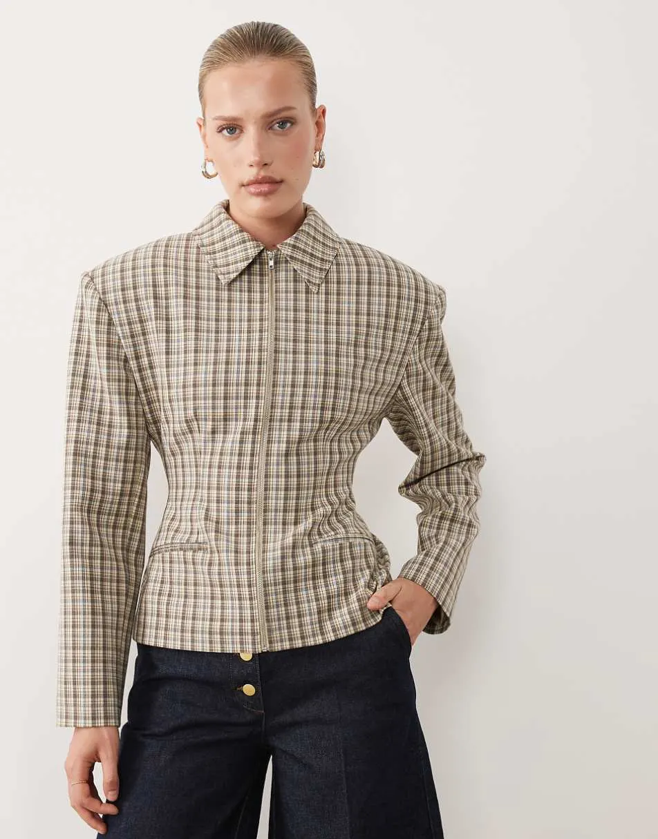 ASOS DESIGN tailored cinch waist zip through jacket in