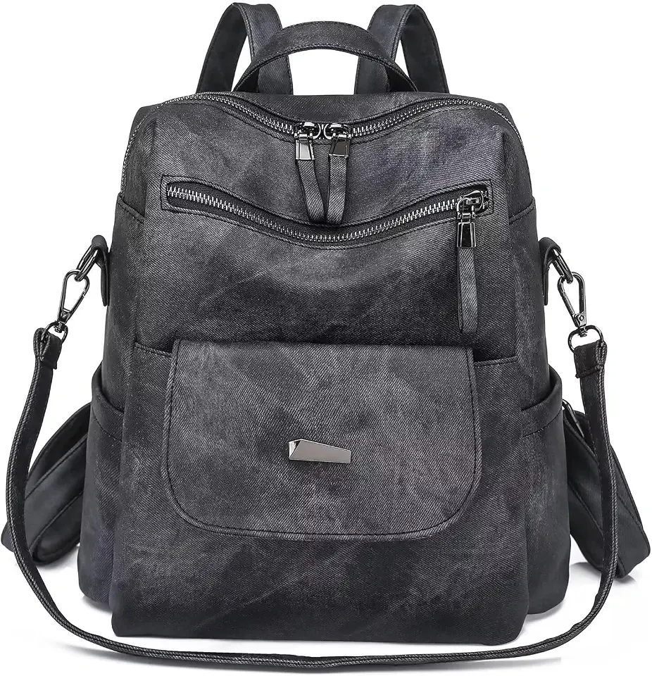PU Leather Backpack Purse for Women Fashion Multipurpose Design Handbag Ladies Shoulder Bags Travel Backpack Black