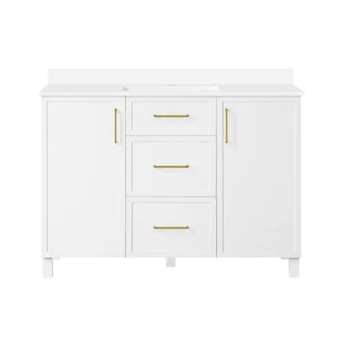 Home Decorators Collection Bilston 48-inch W x 19-inch D x 34.5-inch H Bath Vanity in White with Engineered Marble Top