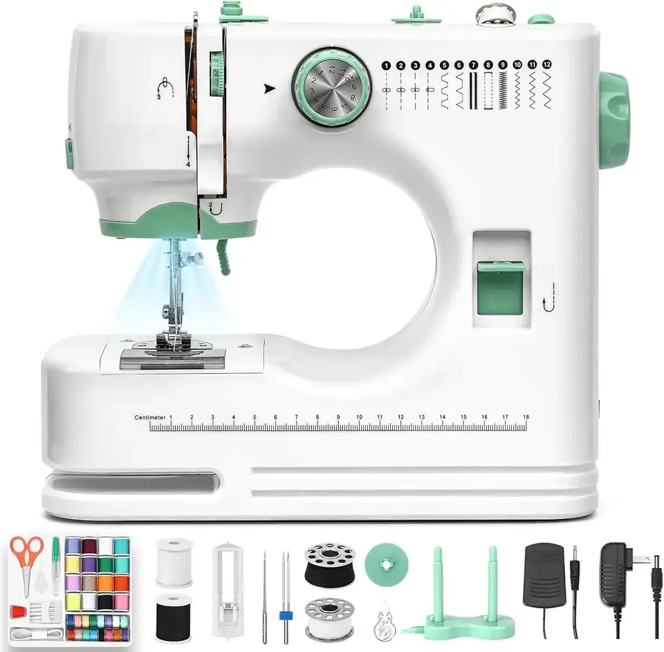 Jialiin Sewing Machine for Beginners -12 Built-in Stitches|42 PCS Accessory Kit,Foot pedal, Low/High-Speed,Portable Mini Sewing Machine for Home DIY,Quick Fix