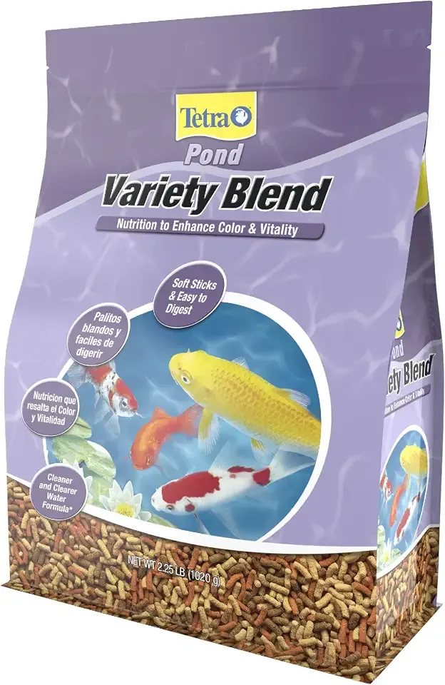 TetraPond Variety Blend, Pond Fish Food, for Goldfish and Koi Yellow 2.25 Pound (Pack of 1) | Daily Staple Blend Of Pond Sticks, Koi Vibrance & Spring/Fall Diet, Easy To Digest Soft Sticks For Small & Large Fish