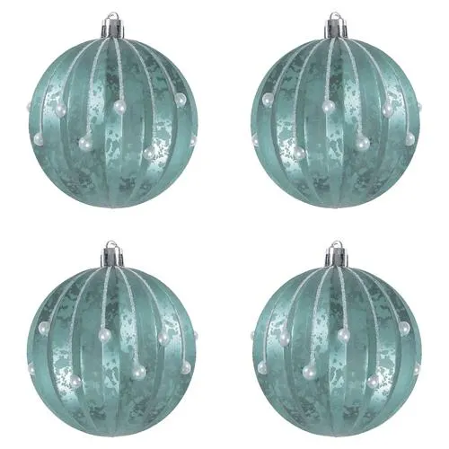Enchanted Forest® 80mm Turquoise Antique Ridges Shatterproof Ornaments - 4 Pack