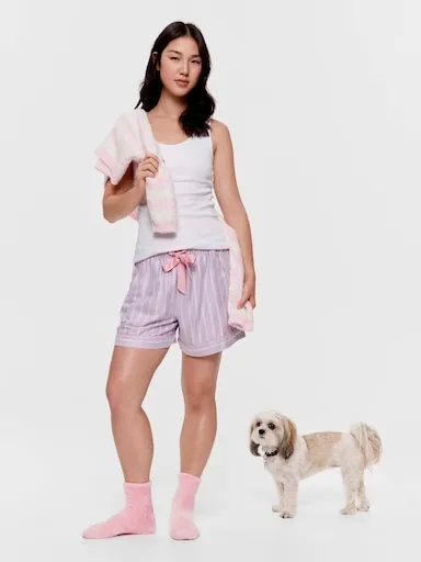 Lilac Stripe Viscose Flannelette Mini Tuxedo Short