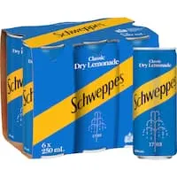 schweppes drink mixers dry lemonade 250ml cans 6pack