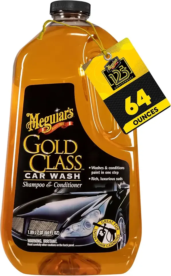 Meguiar's Gold Class Car Wash, Rich Foaming Car Soap for Bucket Wash or Foam Cannon Use, Safe on All Paints, Adds Glossy Shine, Gifts for Car Lovers or Car Guy Gifts for Men, 64 Oz