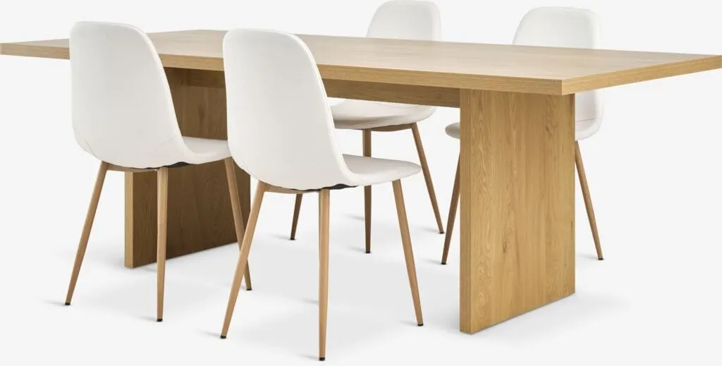 MUNKEBY Tavolo L220 rovere caldo + 4 JONSTRUP Sedie bianco