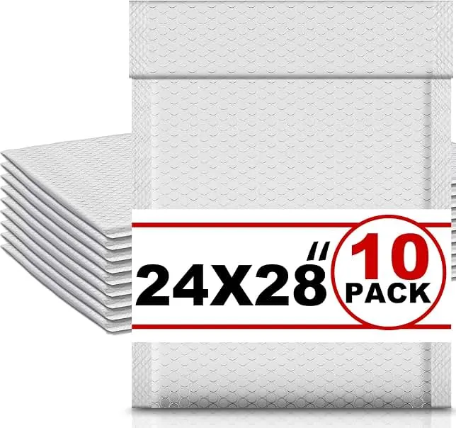 Ireer 10 Pack 24 x 28'' Extra Large Bubble Mailers Padded Envelopes, White | Poly Cushioned Protection, Waterproof Exterior, For Business Shipping Gifts Packaging, Secure Adhesive, Durable Mailing Bags