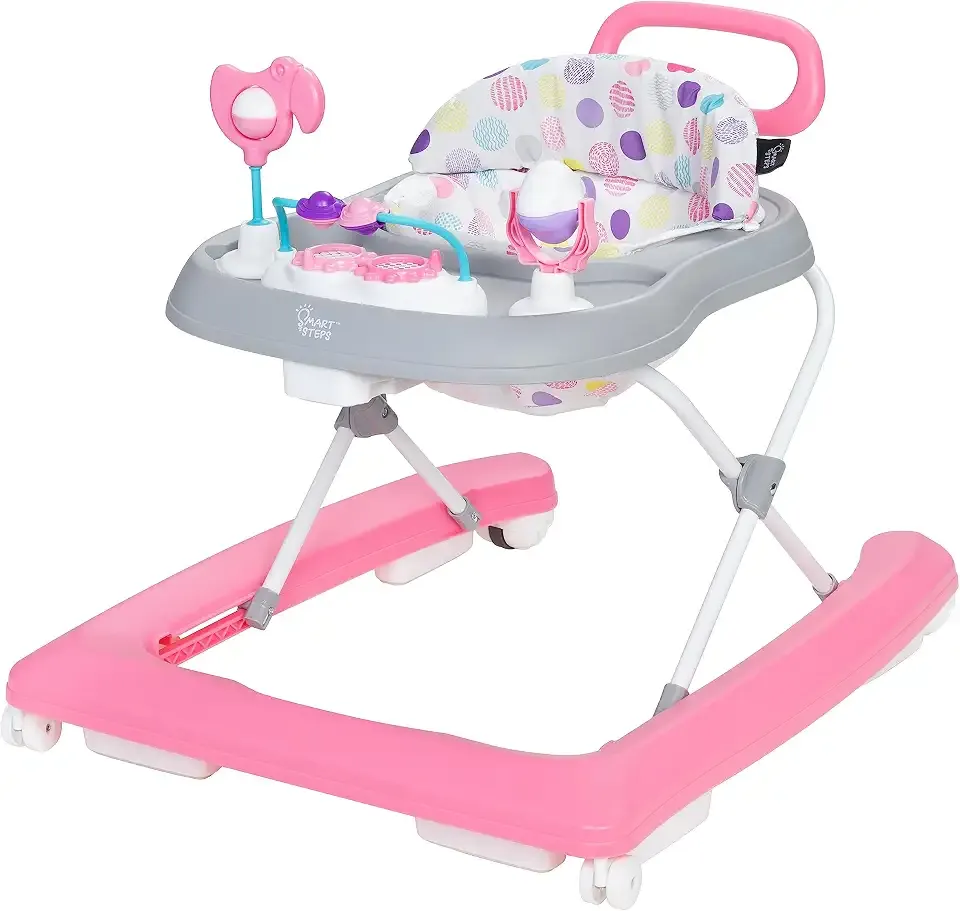 Smart Steps Trend Plus 2-in-1 Activity Walker with Deluxe Removable Toys, Walk-Behind Bar, Adjustable Height and Flat Fold Frame for Storage, Ages 6 Months +, Orbits Pink