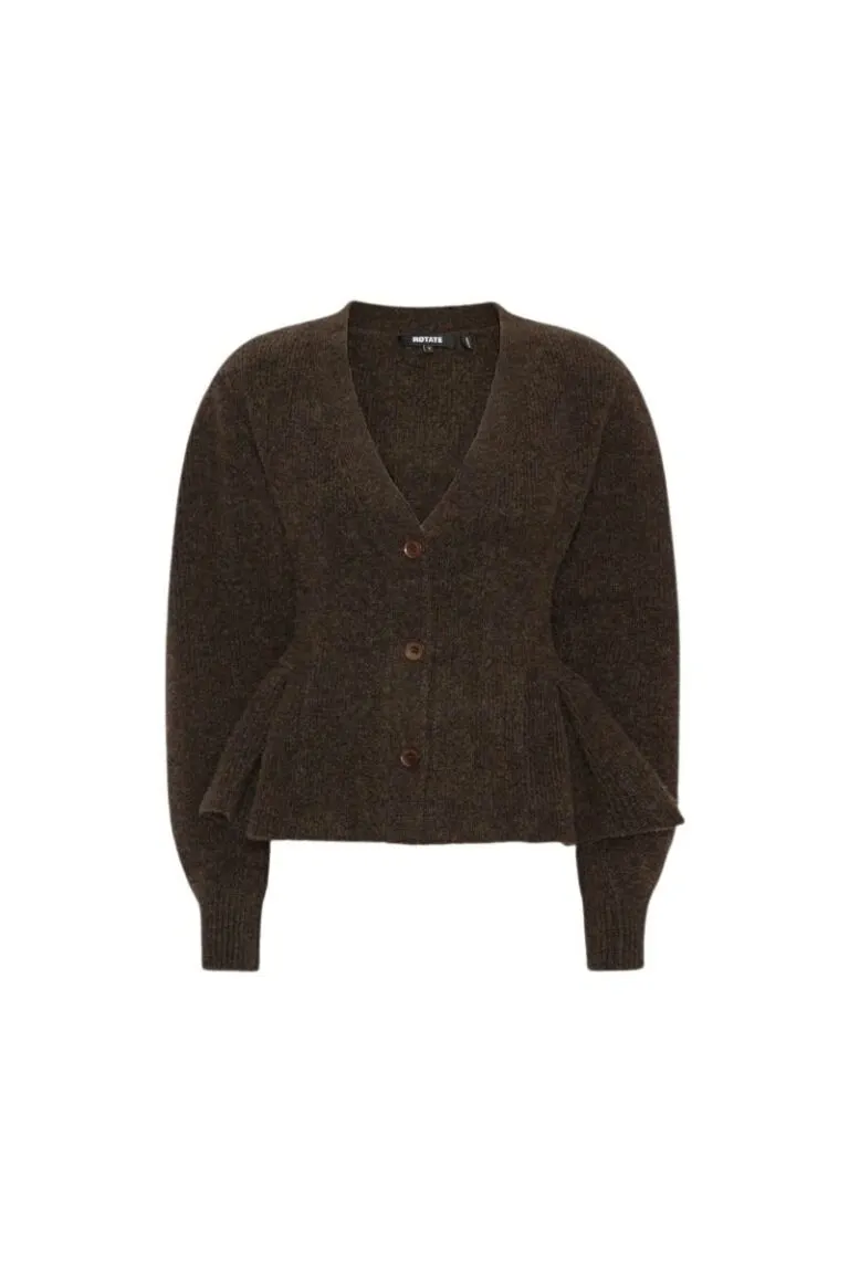 Knit Peplum Cardigan - Mørkebrun