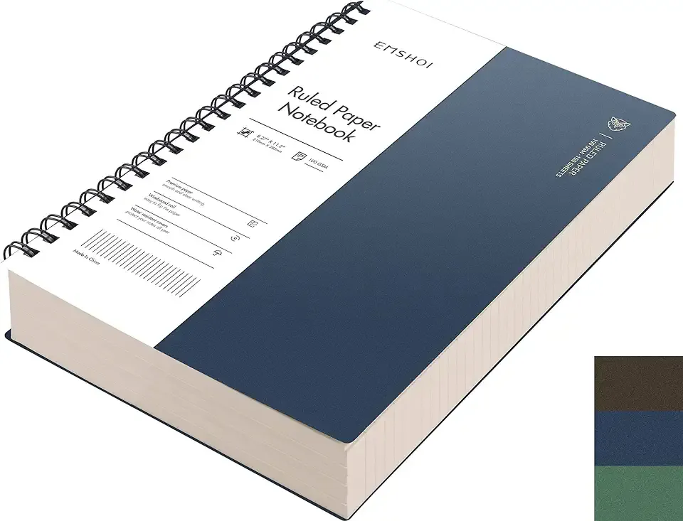 EMSHOI A4 Spiral Notebook College Ruled Lined Journal, 11.2" X 8.27", 300 Pages/150 Sheets, 100gsm Thick Paper, Waterproof Softcover, Twin-Wire Binding, for School Work Business Writing-Blue