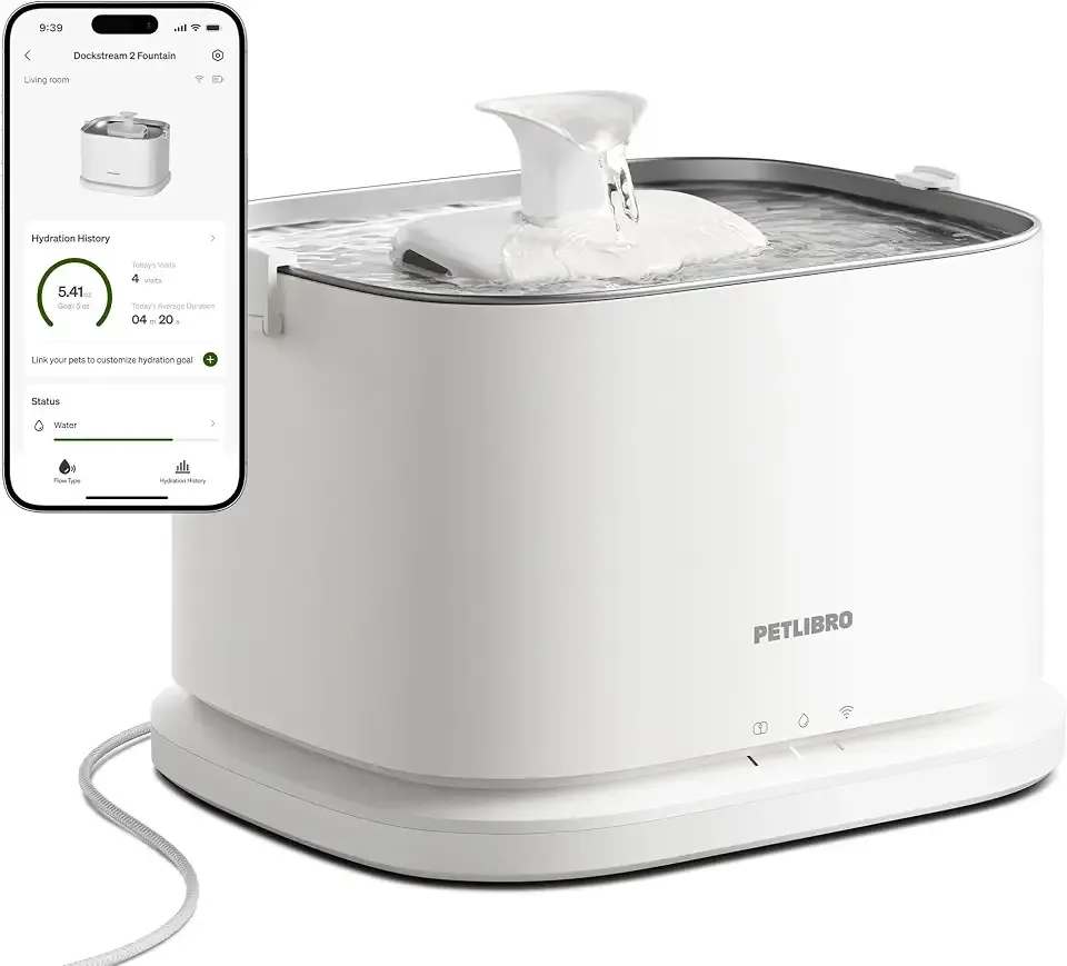 PETLIBRO Upgrade Cat Water Fountain Stainless Steel Tray, Dockstream 2 Cat Fountain Indoor, 3L/101oz Auto Cat Fountains for Drinking, App Monitoring Pet Water Fountain Dog, 5G WiFi Cat Water Dispenser