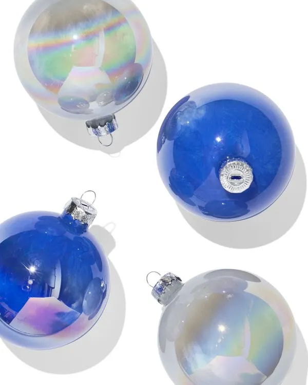 kerstballen set 8.5cm glans zilver-blauw - 4 stuks
