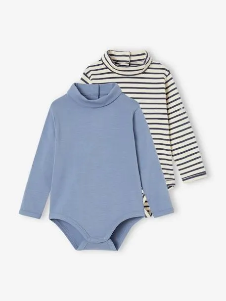 Lot de 2 bodies bébé col roulé - bleu glacier