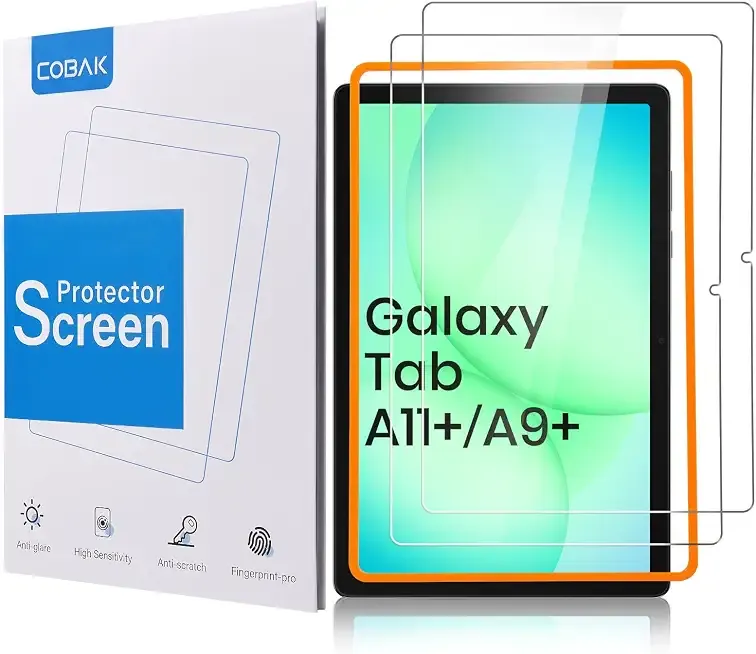 CoBak 2-Pack Tempered Glass Screen Protector for Samsung Galaxy Tab A11 Plus (A11+) 2025 / Tab A9 Plus (A9+) 2023 11-inch, Installation Frame, 9H Hardness, Anti-Scratch
