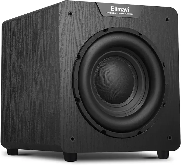 Elimavi 10" Powered Subwoofer Home Audio, 300W DeepBass, Wooden Case,Black | Copper Driver with Aluminum HeatSink, LFE/RCA Inputs, Suitable for Home Theater andSurround Sound Svstems
