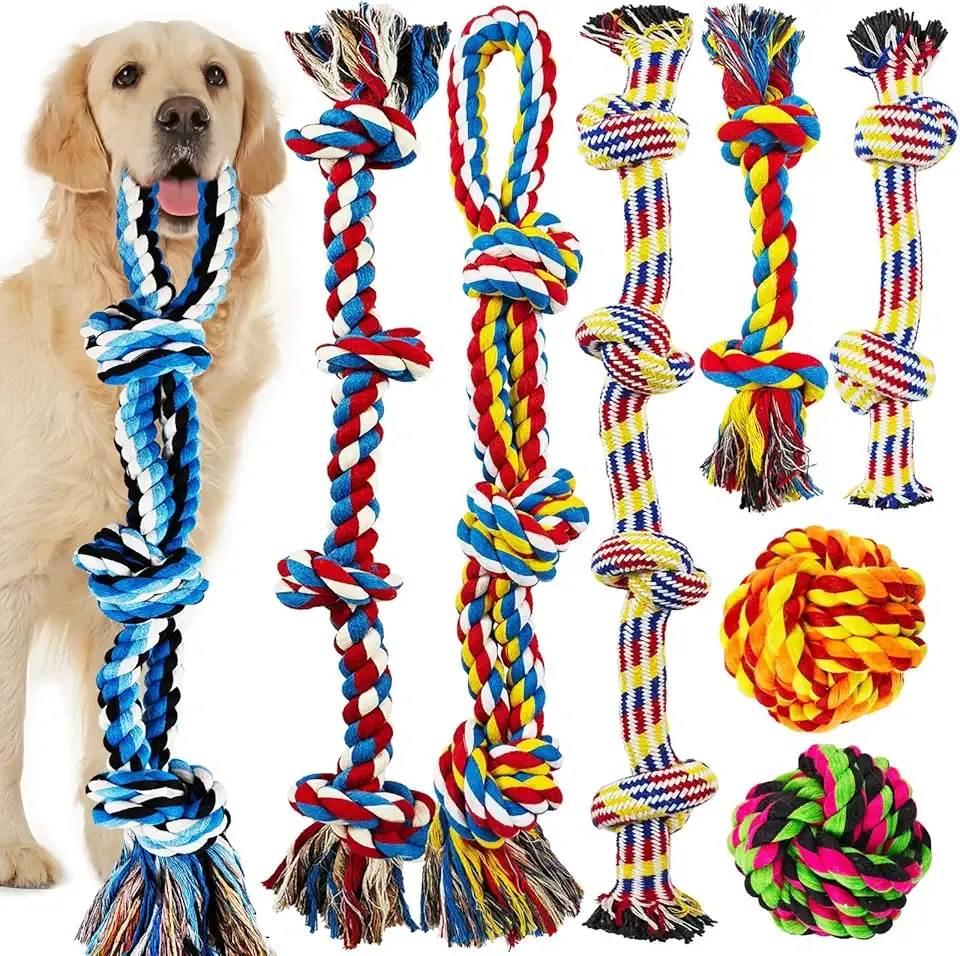 LosFong Large Dog Chew Toys for Aggressive Chewers, Indestructible Dog Rope Toys for Large Breeds, Heavy Duty 100% Cotton Dental Teeth Cleaning Tug of War Toy