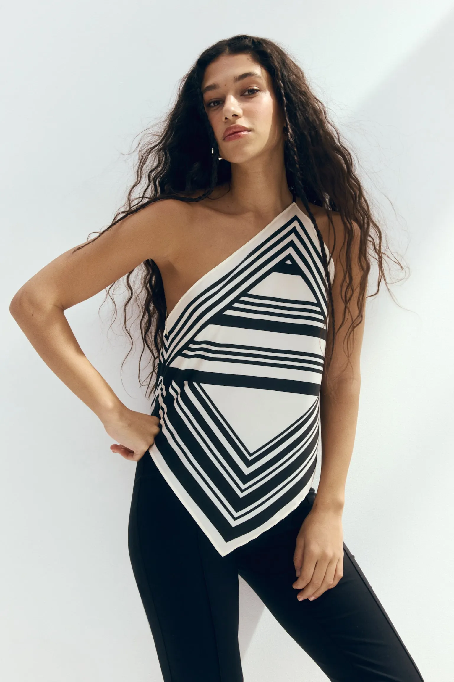 Scarf-look one-shoulder top