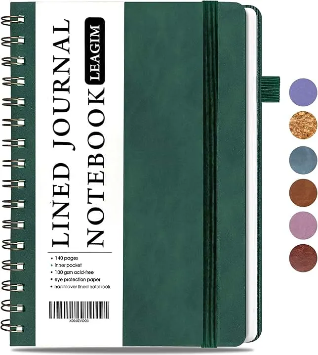 Lined Spiral Journal Notebook for Women & Men, College Ruled Hardcover Notebook for Work & Note Taking, Journals for Writing, 100 GSM, Business, School, 140 Pages, A5(5.8"x8.5") - Dark Green